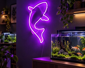 RGB Koi Fish Neon Sign, Aquarium Wall Decor, Color Changing LED Light, Fish Tank Room Decor, Aquarium Lover Gift