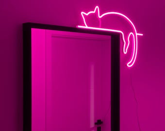 Cute Cat Pink Neon Sign, Cat Theme Wall  Decor, Neon Led Sign, Custom Desk Led Light
