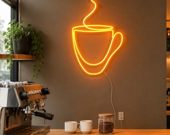 Coffee Neon Sign, Cafe LED Wall Light, Coffee Shop Decor, Coffee Bar Sign, Bakery Counter Art, Gift for Cafe Owner