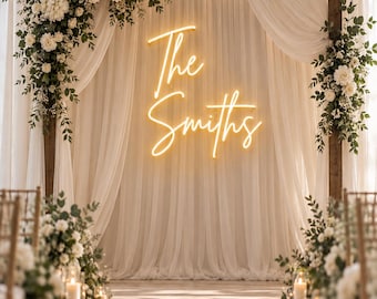 Custom Wedding Neon Sign, Personalized Last Name LED Light, Family Name Wedding Backdrop Decor, Reception Sign, Newlywed Gift for Couple