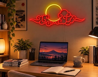Anime Cloud Neon Sign, LoFi Study Room Decor, Manga Reading Nook LED Light, Japanese Sunset Wall Art, Cozy Student Room Gift