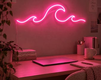 Pink Wave Neon Sign, Dorm Room Decor, Soft Girl Bedroom Light, Preppy Wall Neon, College Room Decor, Girly Gift
