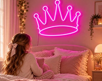 Princess Crown Neon Sign, Girls Room Decor, Kids Bedroom LED Wall Light, Pink Neon Sign, Birthday Gift for Girl