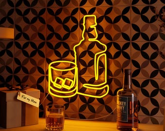 Whiskey Bar Neon Sign: Rustic Garage Man Cave Decor - Personalized LED Light