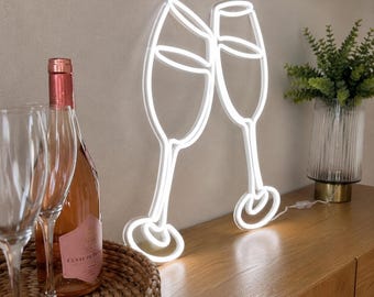 Wine Glasses Led Wall Decor, Home Bar Light Up Decor, Custom Neon Sign For Bar, Decor For Kitchen, Gift For Wine Lover