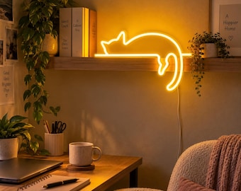 Cat Neon Sign, Home Office Desk Decor, Cute Monitor Wall Light, Work From Home Setup, Cat Lover Office Gift, Remote Worker Room Decor