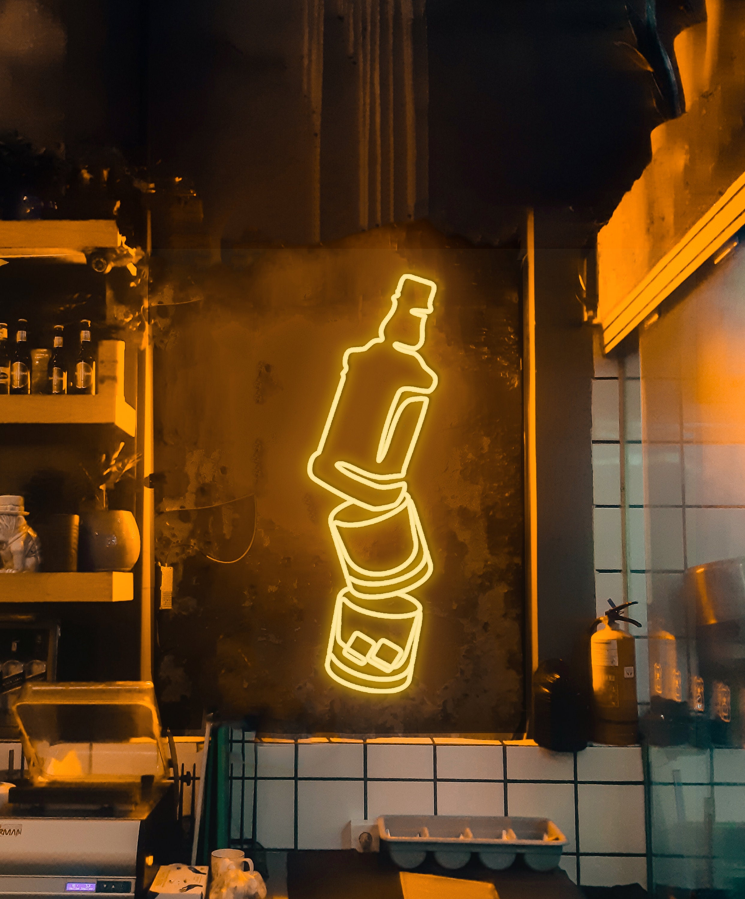 Whisky Bootle Neon Sign Bar Neon Sign Whisky Glass Wall Decor Etsy
