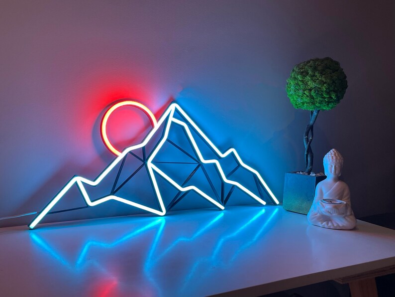 Mountain Neon Wall Art Landscape Neon Sign Neon Art Mountain Etsy