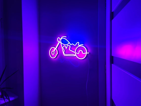 neon garage - Moto Bleue & rose