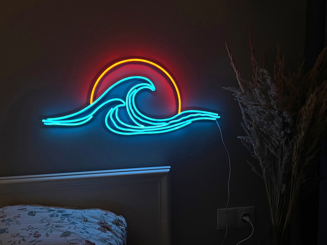 Wave Sunset Neon Wall Art Wave Ocean Neon Sign Neon Art, Sunset Art