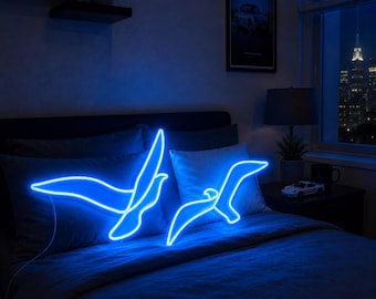 A Pair Of Flying Birds Neon Wall Art For Bedroom, Gift For Newlywed, 1st Wedding Anniversary Gift, Custom Neon Decor