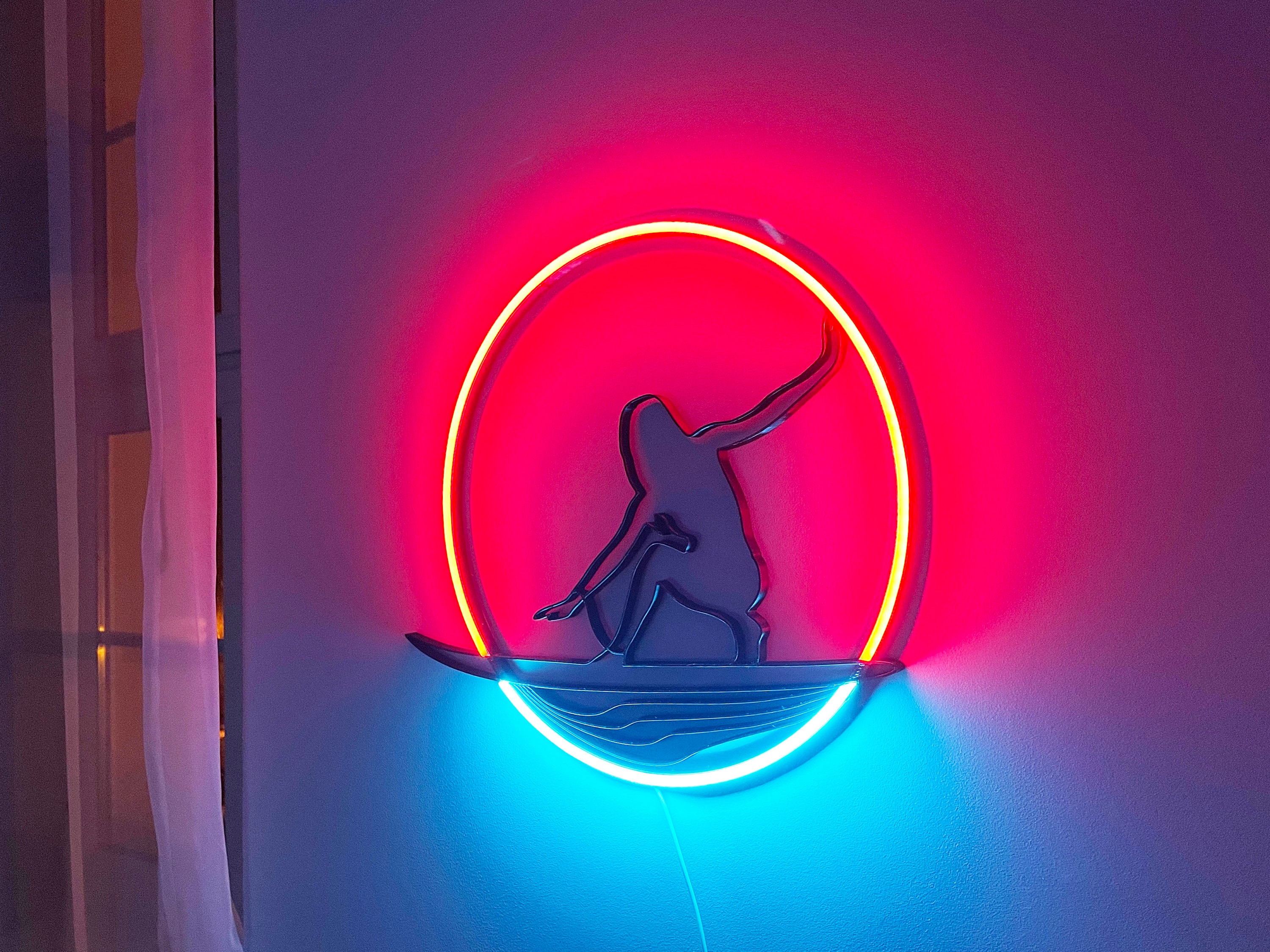 Surf Neon Sign Sea Led Ocean Art Light Sign Led Logo Wave Wall Etsy