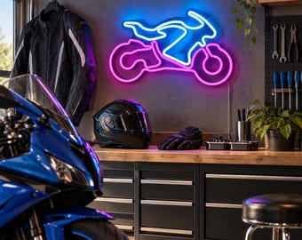 Sportbike Neon Sign, Motorcycle Garage Wall Decor, Biker Man Cave LED Light, Racing Bike Wall Art, Motorcycle Rider Gift for Husband