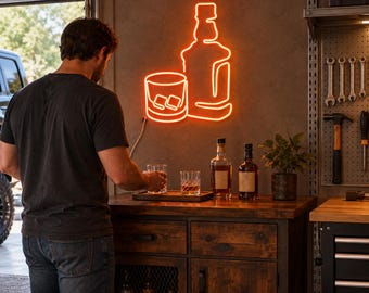 Whiskey Neon Sign, Garage Bar Wall Decor, Man Cave LED Light, Workshop Home Bar Sign, Gift for Dad Husband or Whiskey Lover