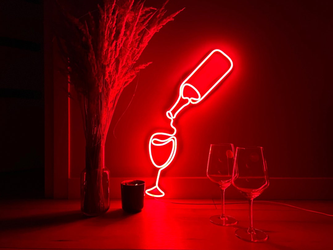 Wine Lover Art , Wine Neon Sign, Wine Glass Wall Decor, Wine Led, Gift for Her, Wine Wall Decor
