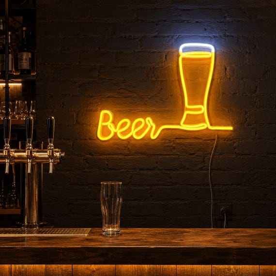 Beer Glass LED Neon Sign, Pub and Bar Wall Decor for Breweries and Taprooms