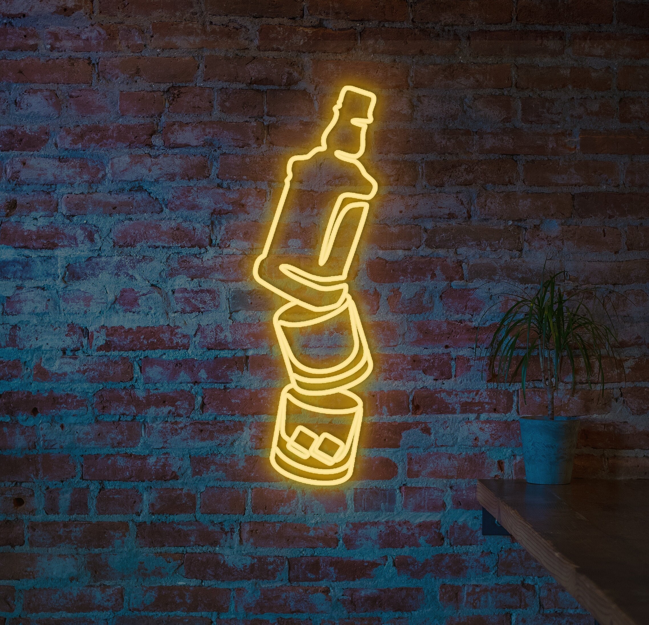 Whisky Bootle Neon Sign Bar Neon Sign Whisky Glass Wall Decor Etsy