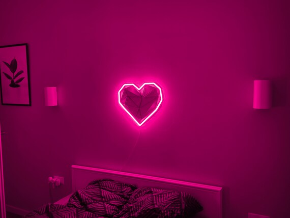 Pink neon online heart wall light