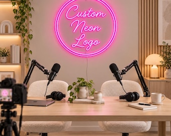 Custom Podcast Neon Sign, Personalized Studio Logo LED Light, YouTube Streaming Background, Content Creator Wall Decor, Podcast Host Gift