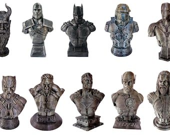 3D Printed Busts of Video Game and Movie Characters For Tabletop and Shelf Decoration.