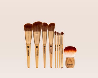 Vegan 9-Piece Makeup Brush Set | Complete Eco-Luxury Collection in Hessian Bag
