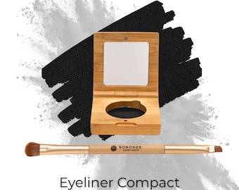 Vegan Mineral Eyeliner Powder, Natural Eyeliner for Sensitive Eyes, Long Lasting Eye Makeup, Clean Beauty, Refillable Bamboo Compact