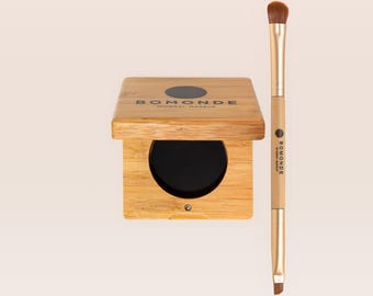 Vegan Mineral Eyeliner Powder, Natürlicher Eyeliner für empfindliche Augen, Lang anhaltendes Augen Make-up, saubere Schönheit, nachfüllbarer Bambus kompakt