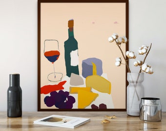 Abstract Wine & Cheese Artistic Poster with European Flair