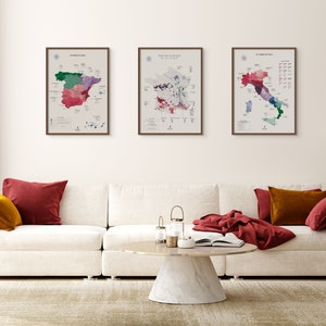 Wine Maps Old World Wine Bundle France, Italy, Spain Wine Regions, Appellations l Gift for Wine Enthusiast, Lovers Winery Tasting image 1