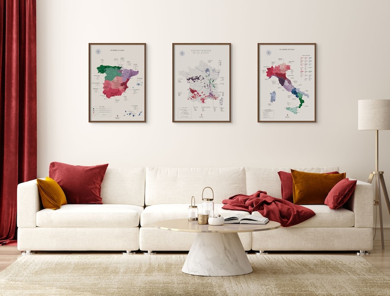Wine Maps Old World Wine Bundle France, Italy, Spain Wine Regions, Appellations l Gift for Wine Enthusiast, Lovers Winery Tasting image 1