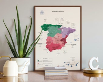 Wine map of Spain | Wine Regions, Appellations | Educational Tool & Gift for Wine Enthusiasts | Winery, Vineyard, Tastings Art