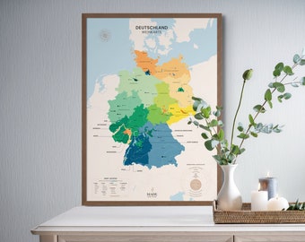 Wine map of Germany: Wine Regions, Appellations, Educational Tool & Gift for Wine Enthusiasts, WSET, Winery, Vineyard, Tastings, Wine Art