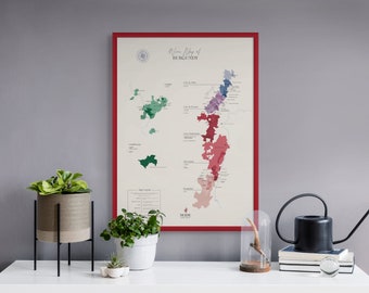 Wine map of Burgundy, France | Wine Regions, Appellations | Educational Tool & Gift for Wine Enthusiasts | Winery, Vineyard, Tastings Art