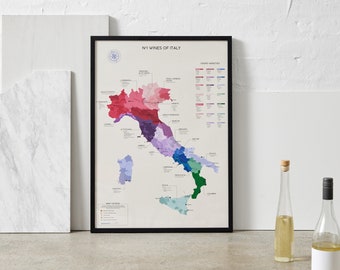Wine map of Italy | Wine Regions, Appellations | Educational Tool & Gift for Wine Enthusiasts | Winery, Vineyard, Tastings Art