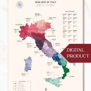 Mapa de Vinhos da Itália (Produto Digital) | Regiões Vinícolas, Denominações | Ferramenta Educacional e Presente para Entusiastas do Vinho | Vinícola, Vinhedo, Degustações de Arte