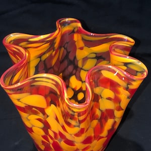 Vintage Handblown Orange and Red Wavy Vase
