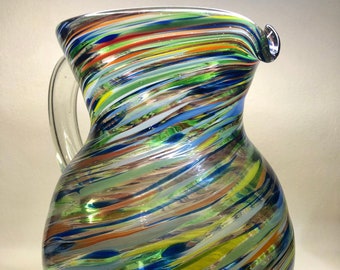 Twisted Confetti Pitcher Hand Blown Mexican Glassware