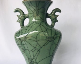 Vintage Porcelain Ice crack Double Ear Vase
