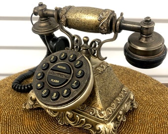 Art Nouveau Antique Style Push Button Phone, Midcentury Metal, Office Decor