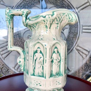 Vintage Neoclassical Apostle Pitcher Ceramic Glazed Relief Pitcher • Collectible Centerpiece Decor
