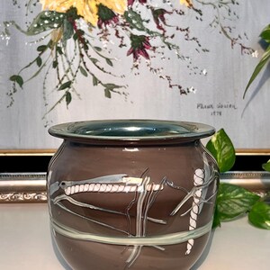 Vintage Daniel Edler Artist Signed Dragonfly American Studio Art Glass Abstract Design Vase | 1980