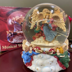 Vintage Large “Hark The Herald Angels Sing” Musical Box Snow Globe