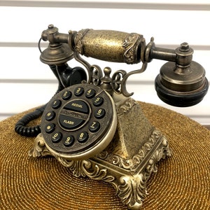 Art Nouveau Antique Style Push Button Phone, Midcentury Metal, Office Decor