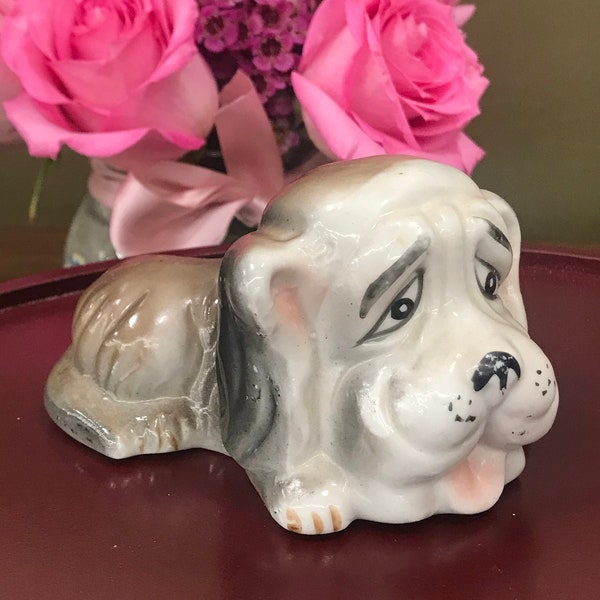 Vintage Bassett Hound Dog Bulldog Ceramic Figurine Knick Knack