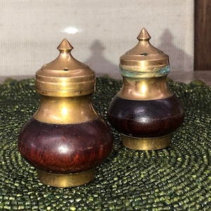 Vintage Austrian Brass and Wood Salt and Pepper Shakers / Incense Holders