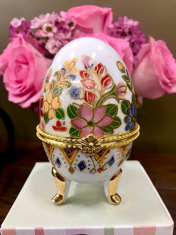 Vintage Faberge Style Handpainted Porcelain Egg St