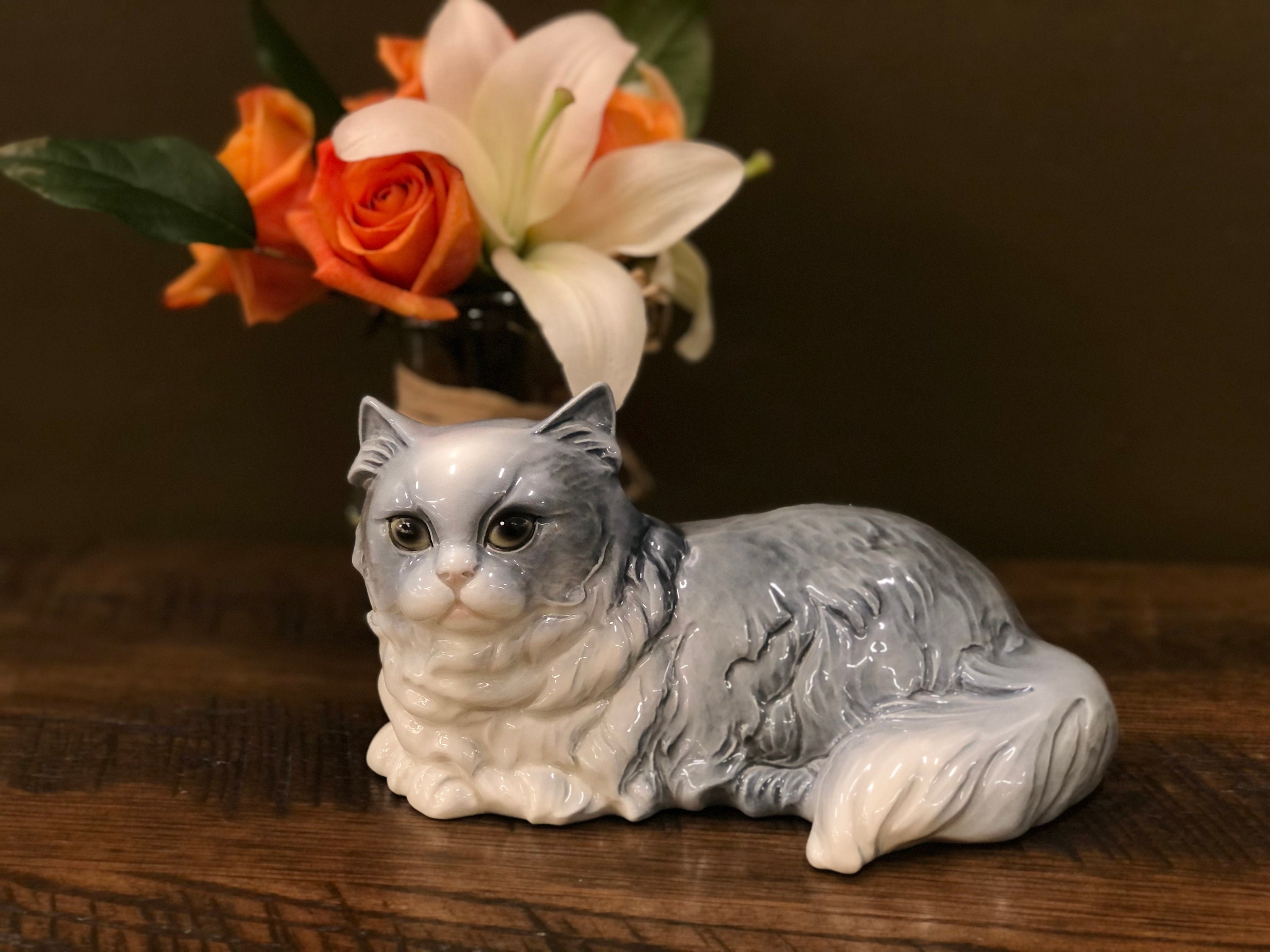 RARE Vintage Goebel West Germany Persian Cat, Long Haired Gray