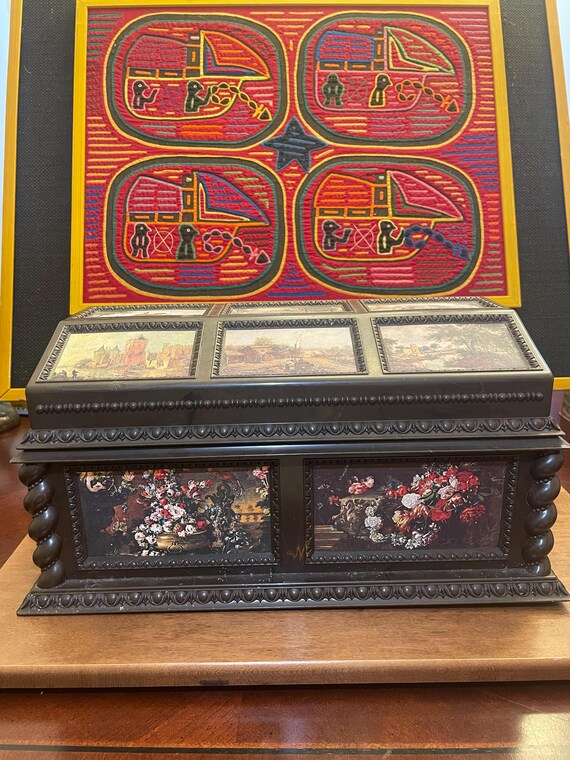Vintage Musical Jewelry Box • Merle Norman Mosaic Floral