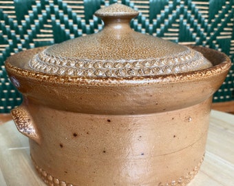 Studio Art Pottery Stoneware Ceramic Handmade Crock, Tureen, Lidded Casserole Dish | Brown, Tan Glaze | Made in Portugal