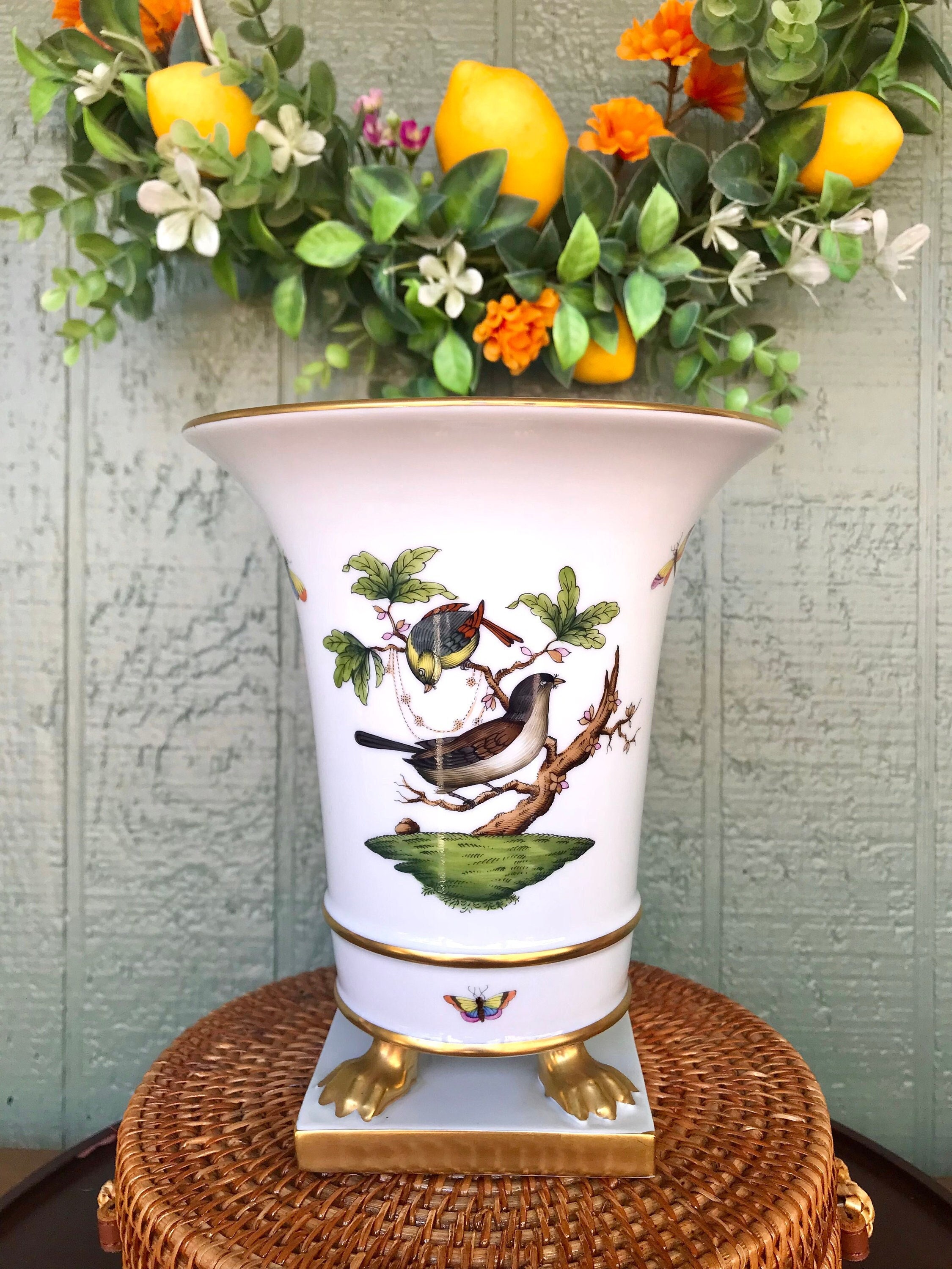 ヘレンド Herend 鳥の絵柄 陶器花瓶 ヴィンテージ ヘレンド ロスチャイルド 24K ゴールド 鳥と蝶 爪足 7